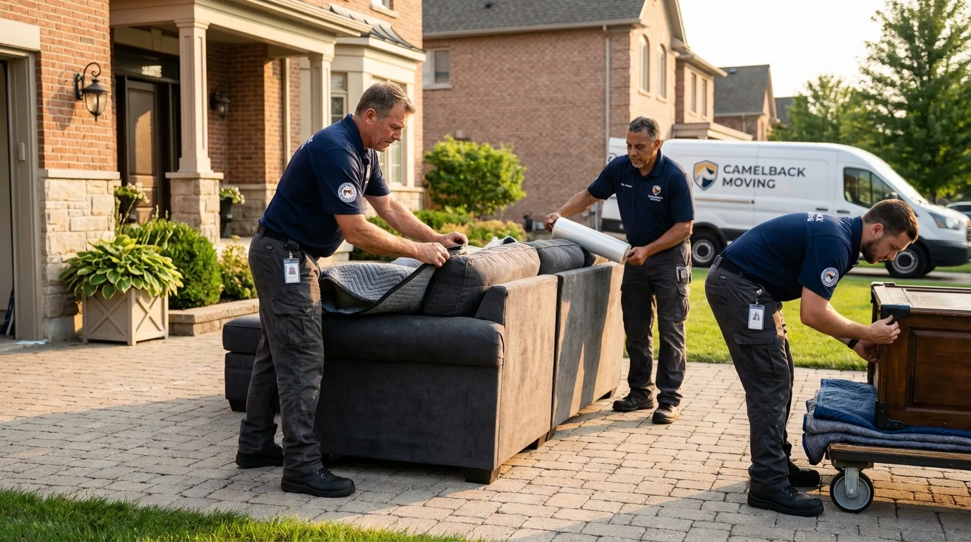 Large estate moving crew wrapping furniture in Renton, WA